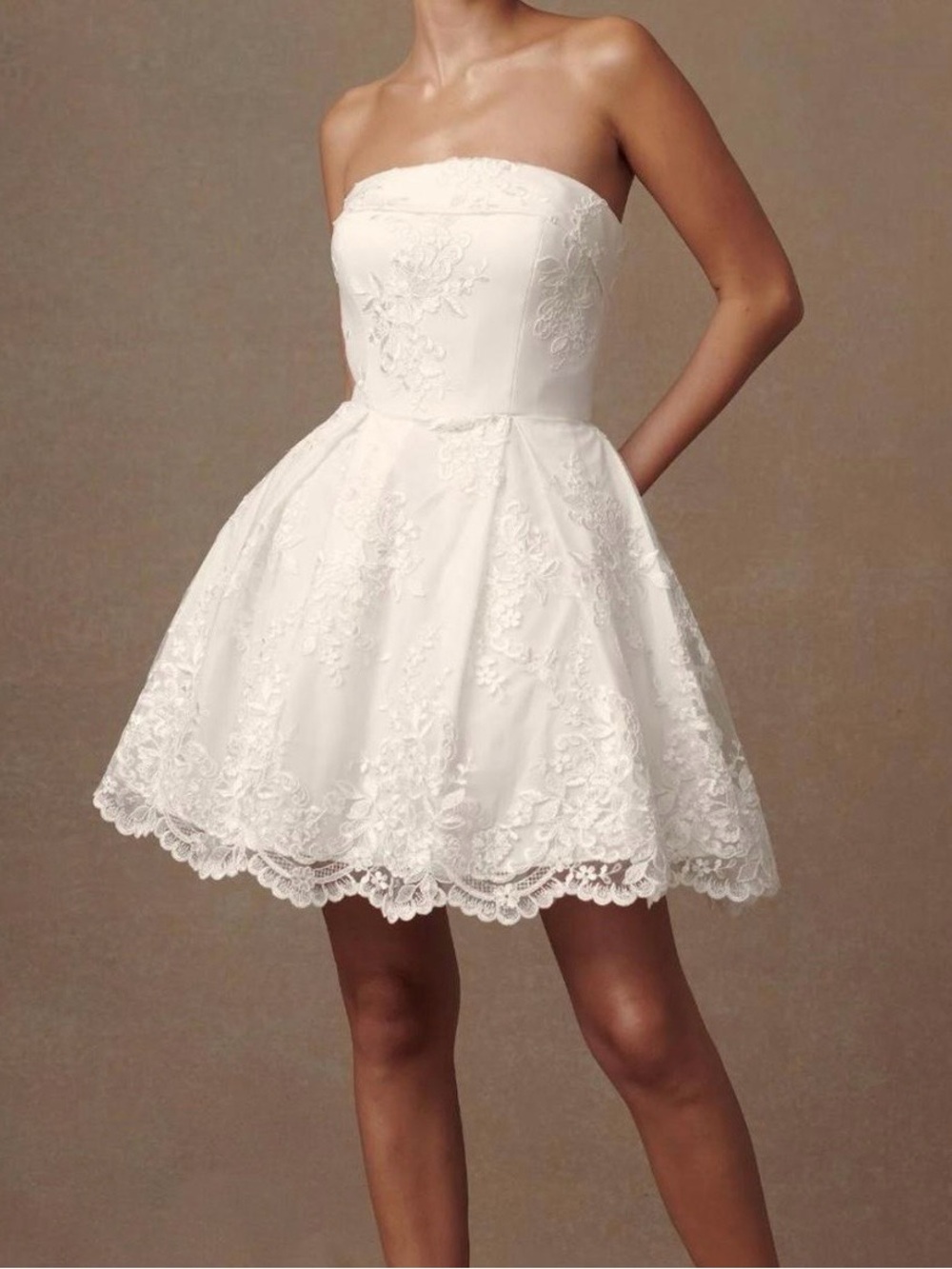 Meshki Strapless White Lace Mini Dress